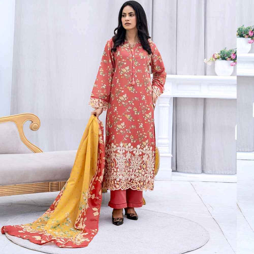 Coral Grace Embroidered Lawn Set