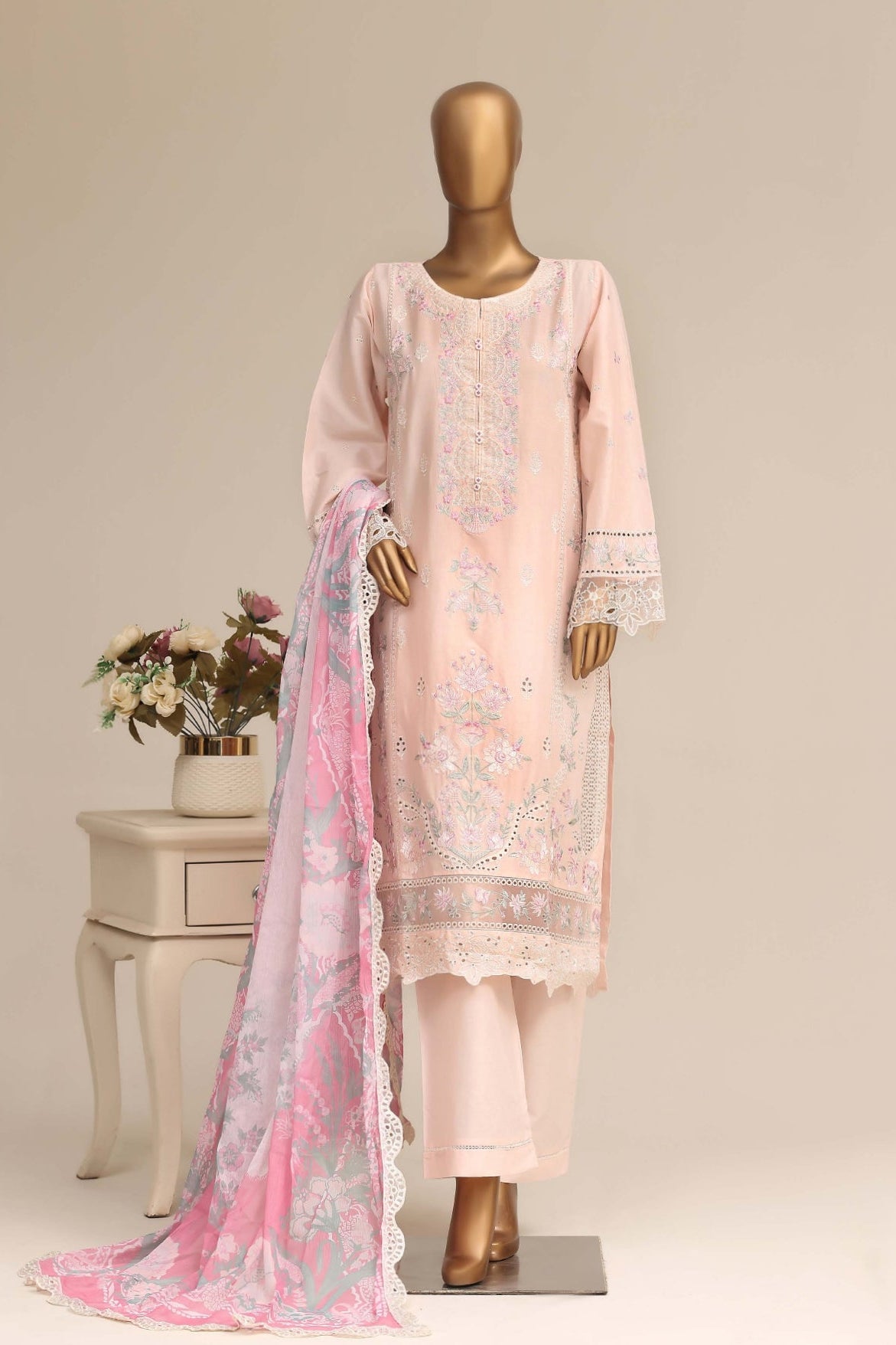 light Pink Embroidered Suit