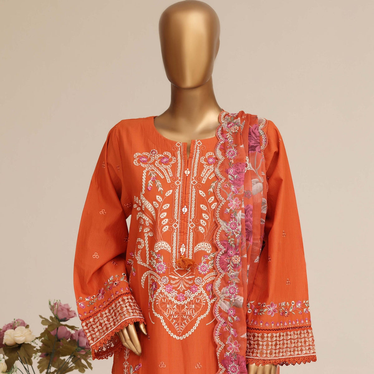 Fiery Orange Embroidered Suit