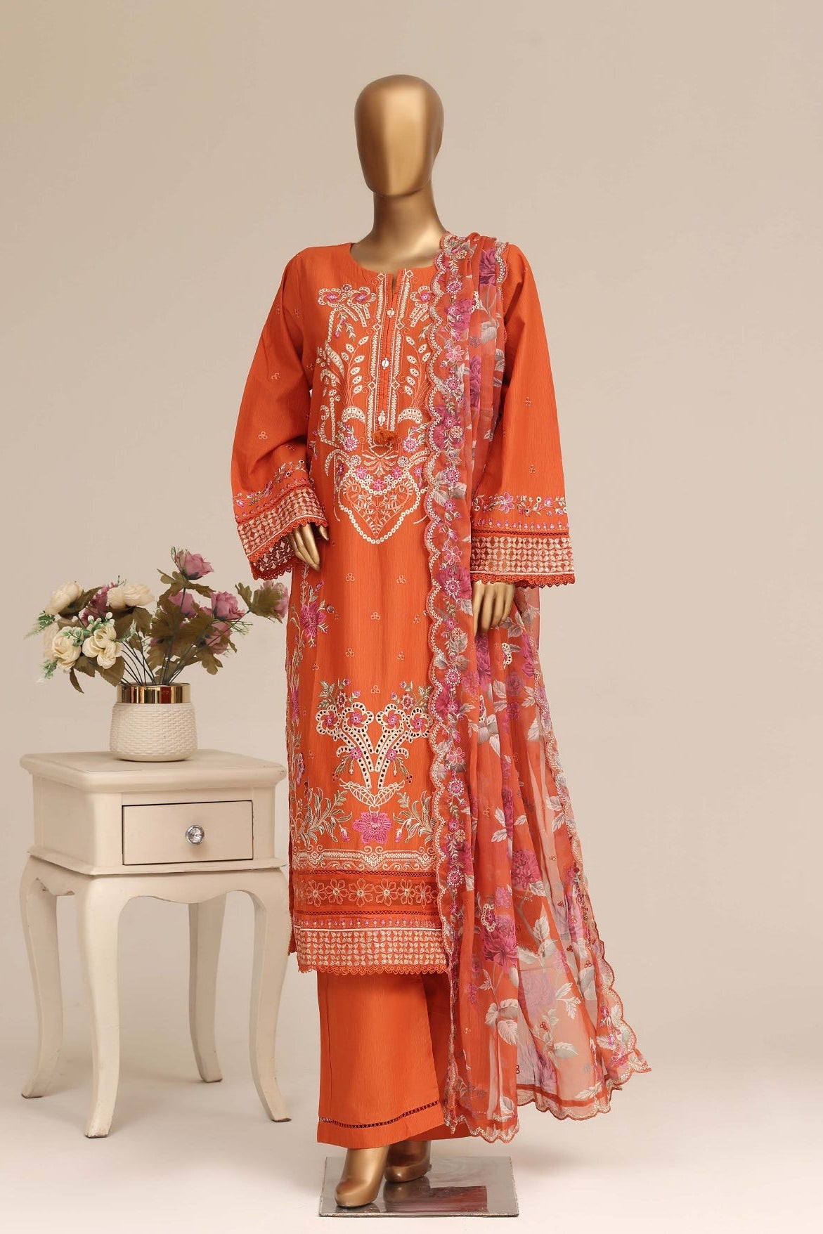 Fiery Orange Embroidered Suit