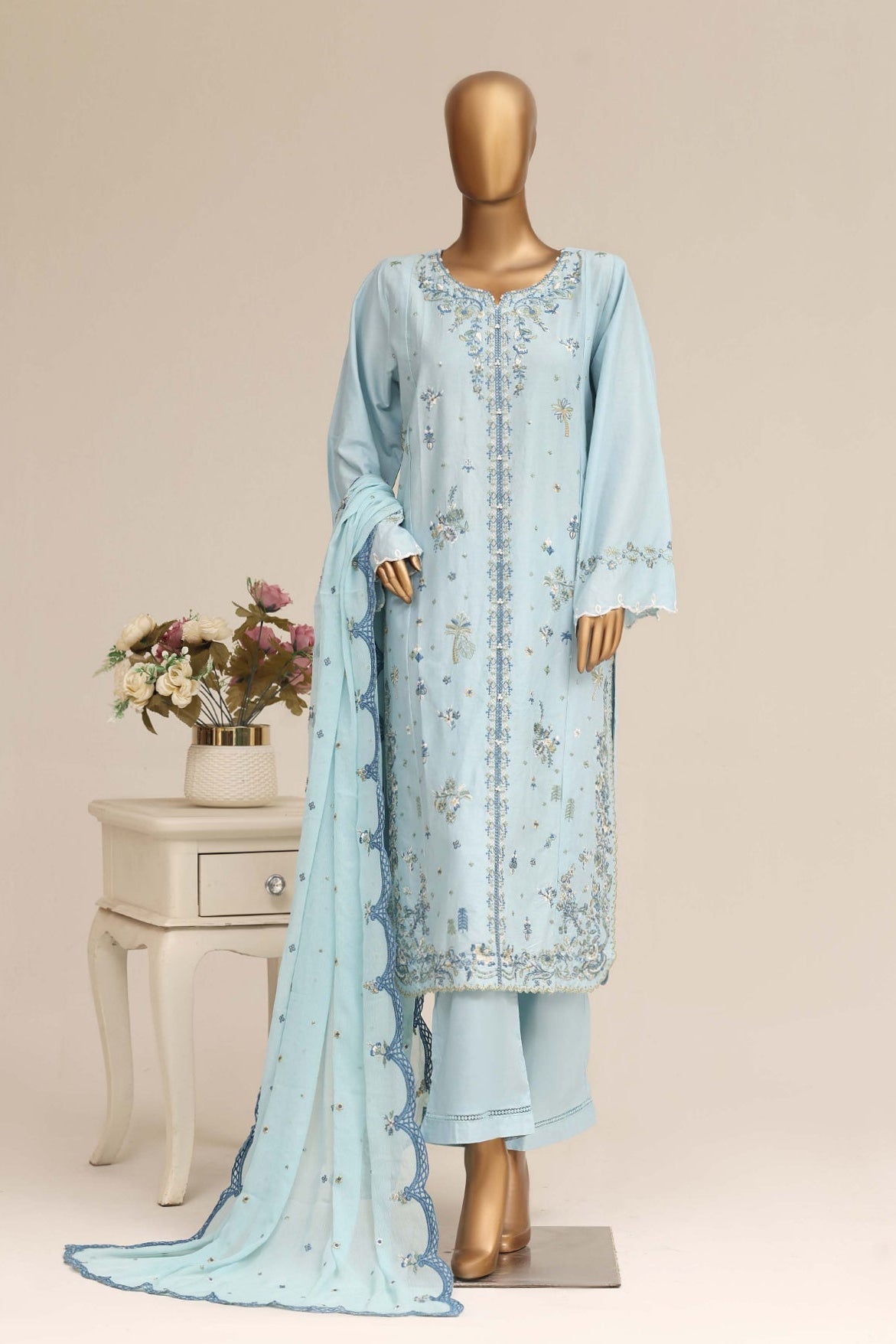Powder Blue Embroidered Suit