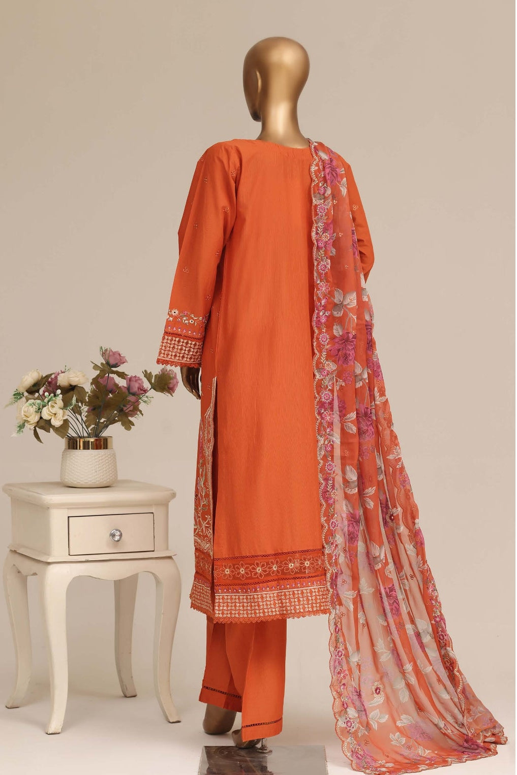 Fiery Orange Embroidered Suit