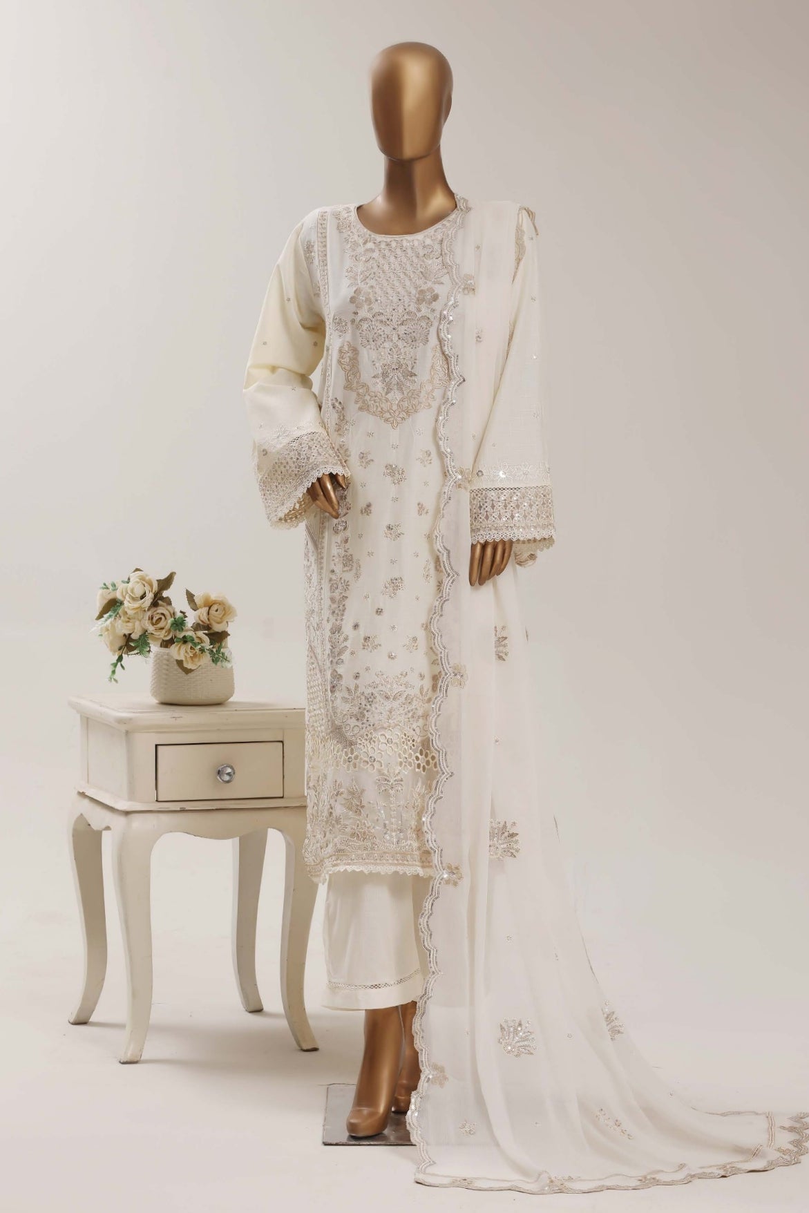 White Embroidered Festive Suit