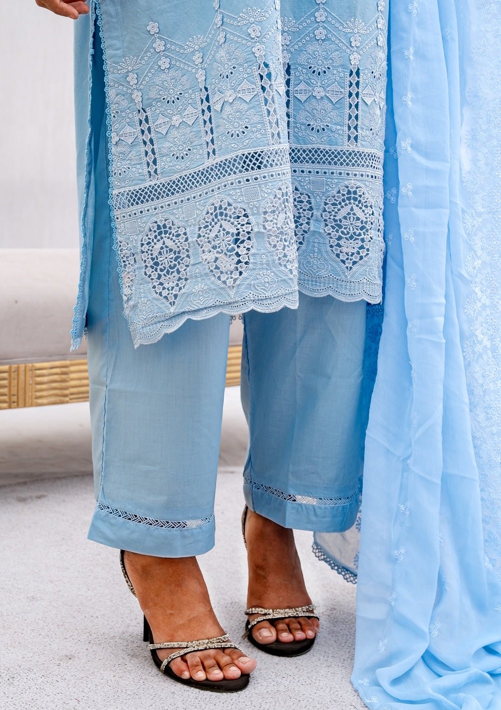 Azure Grace Embroidered Suit - Sami Fabrics