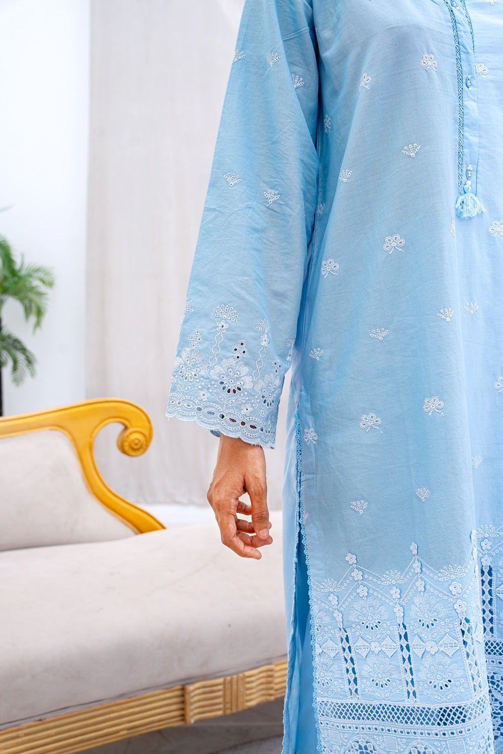 Azure Grace Embroidered Suit - Sami Fabrics