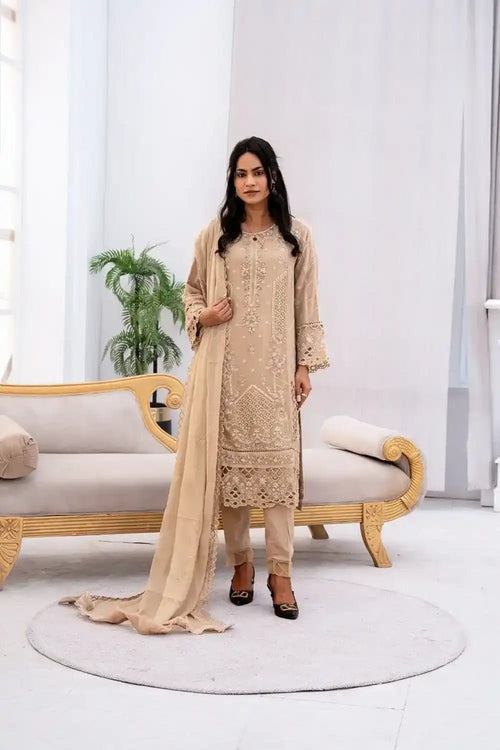 Champagne Royale Embroidered Suit - Sami Fabrics