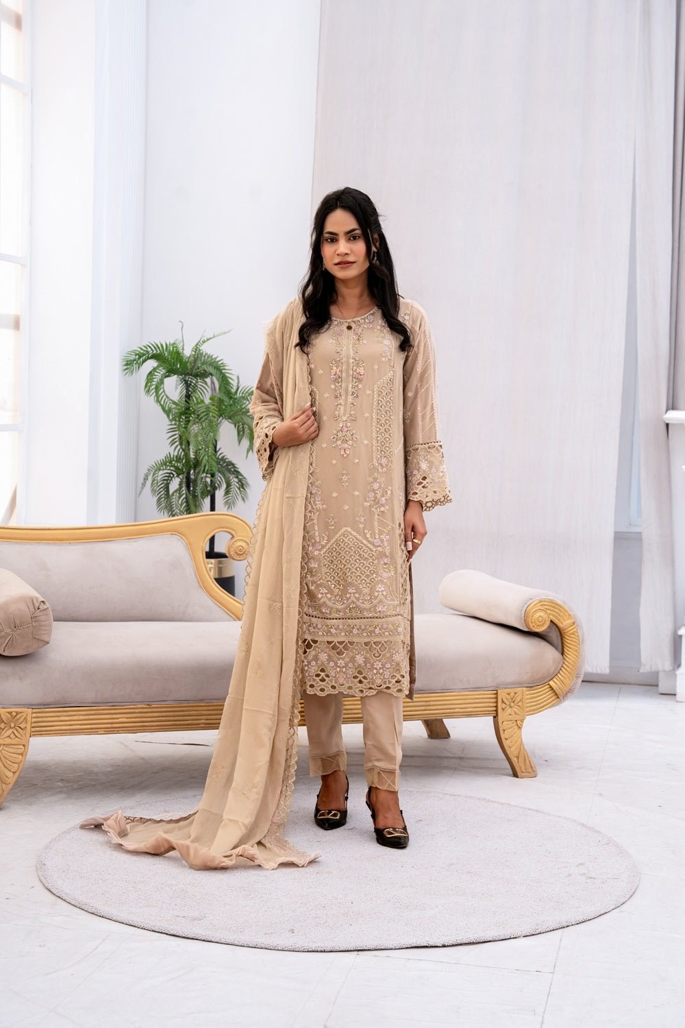 Champagne Royale Embroidered Suit - Sami Fabrics