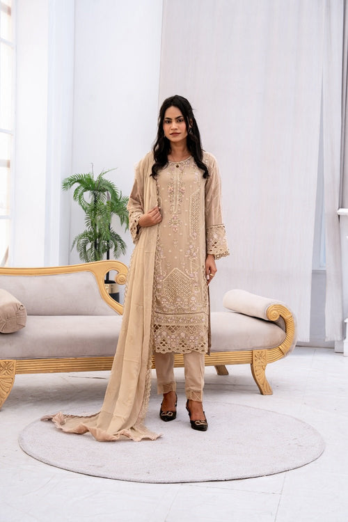 Champagne Royale Embroidered Suit - Sami Fabrics