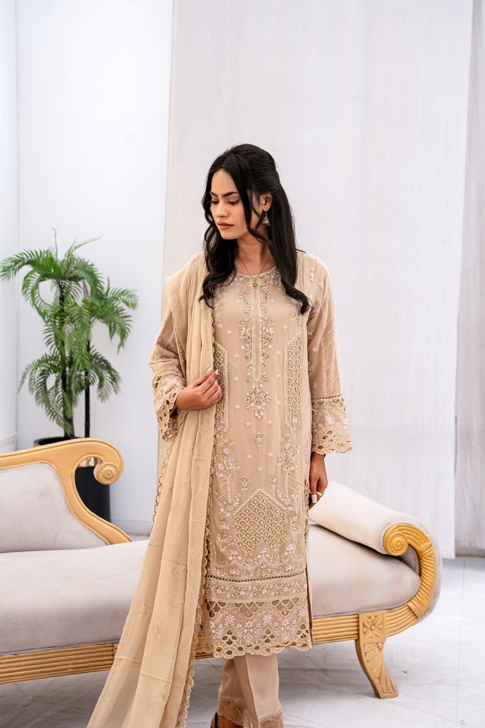 Champagne Royale Embroidered Suit - Sami Fabrics