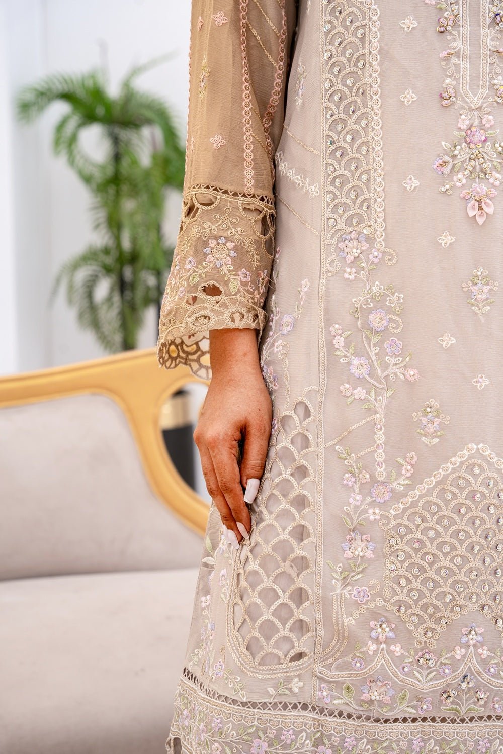 Champagne Royale Embroidered Suit - Sami Fabrics