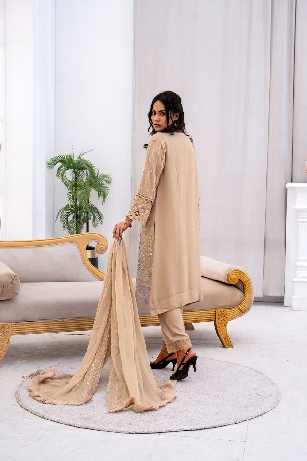 Champagne Royale Embroidered Suit - Sami Fabrics
