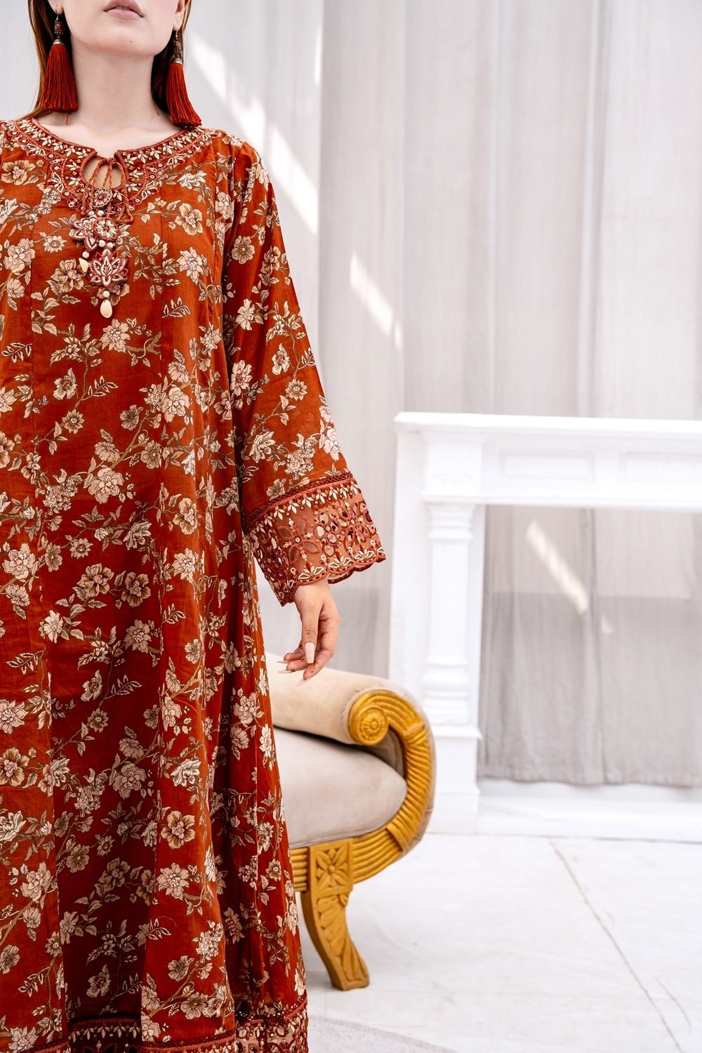 Cinnamon Blossom Lawn Suit - Sami Fabrics