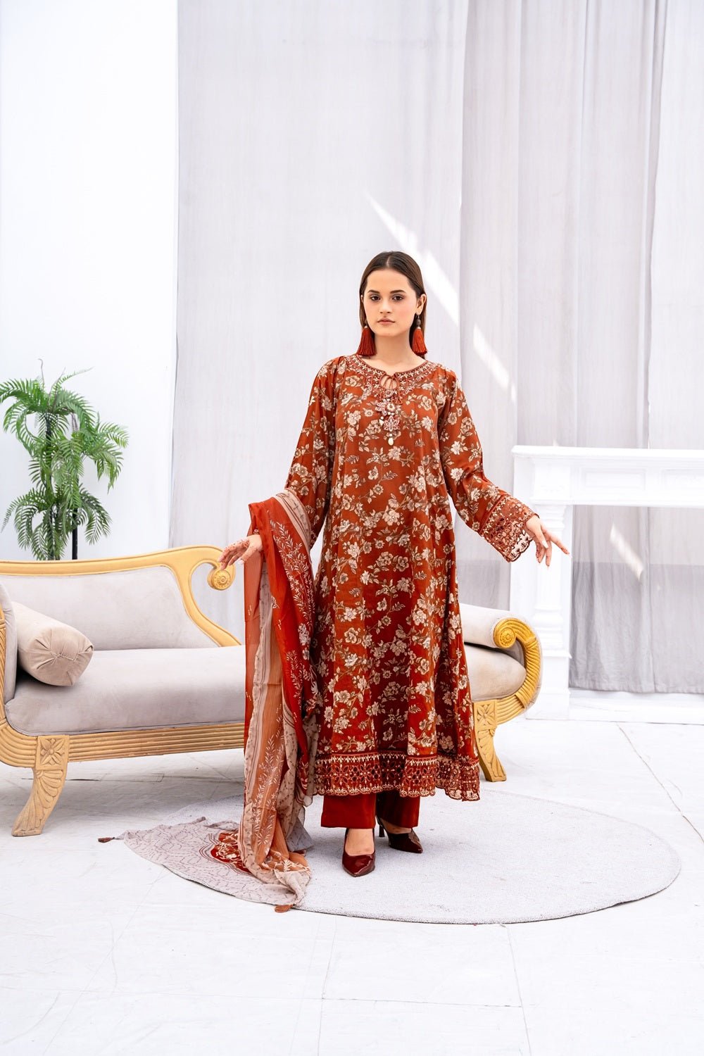 Cinnamon Blossom Lawn Suit - Sami Fabrics