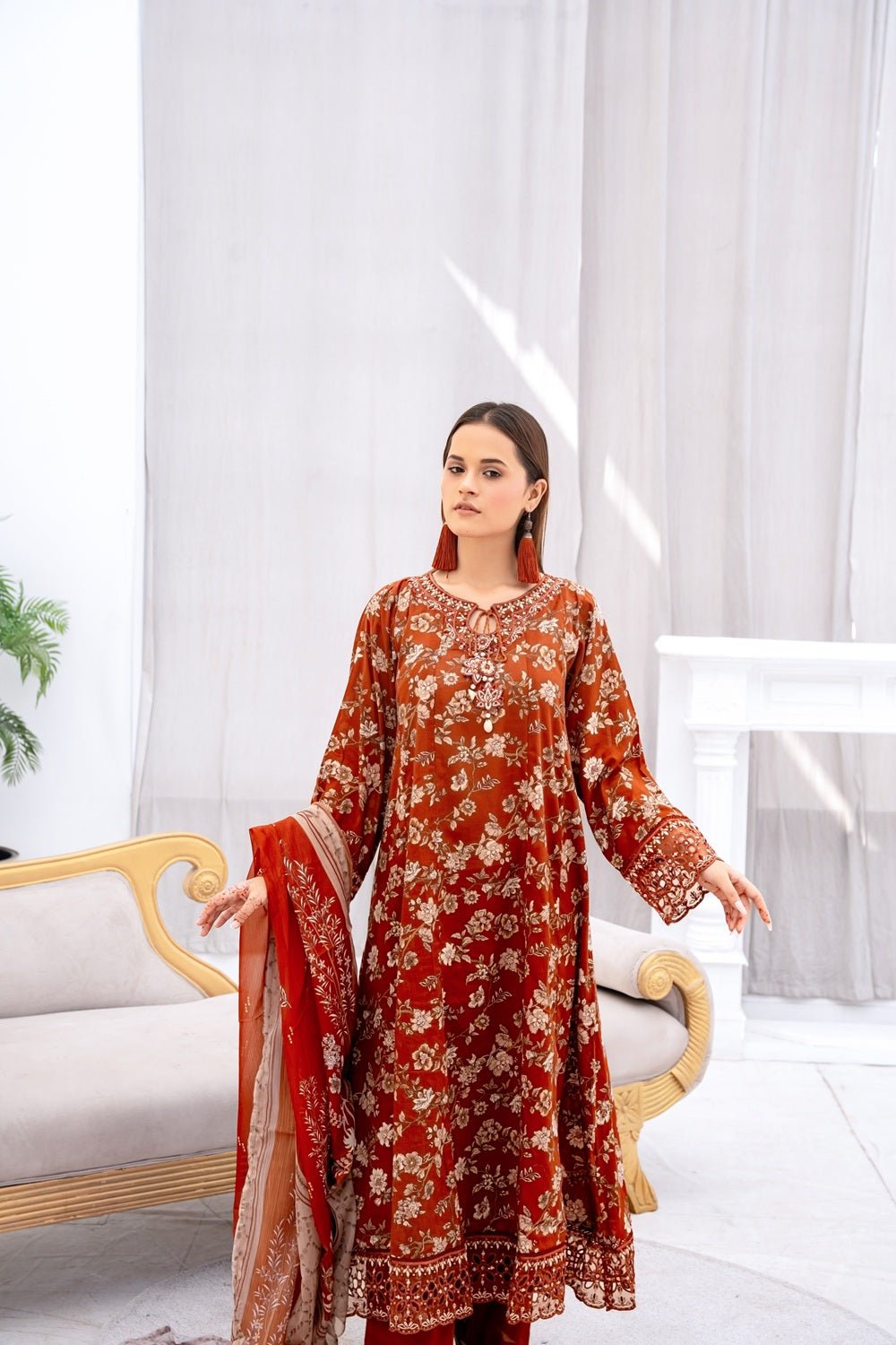 Cinnamon Blossom Lawn Suit - Sami Fabrics