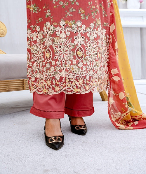 Coral Grace Embroidered Lawn Set - Sami Fabrics