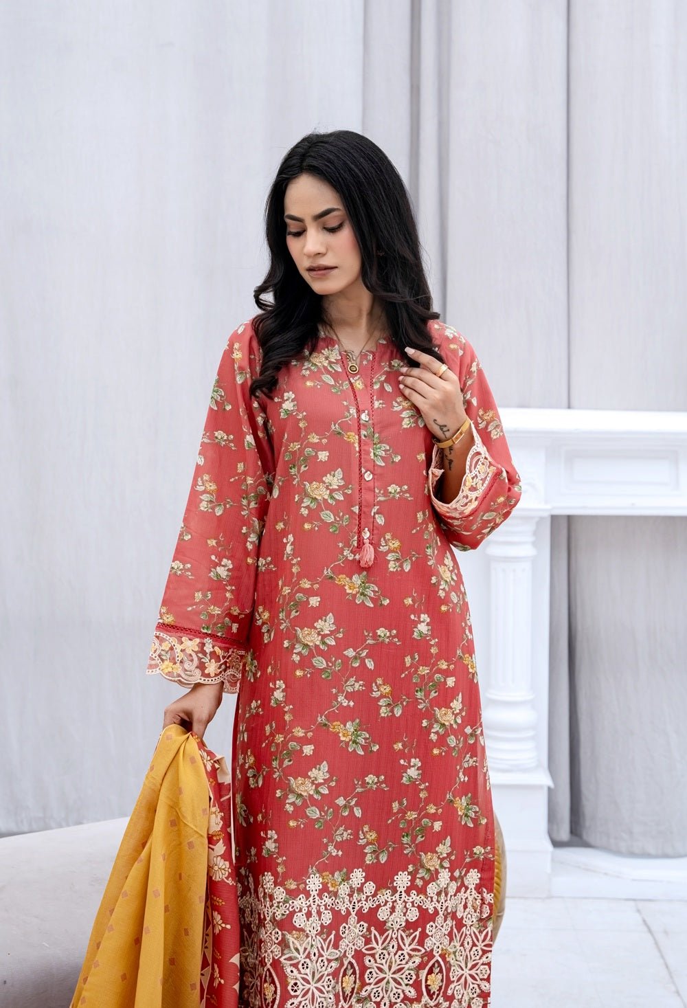 Coral Grace Embroidered Lawn Set - Sami Fabrics