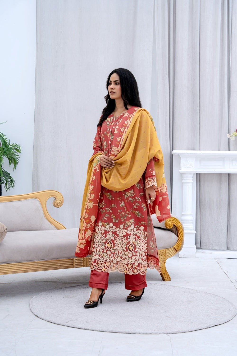 Coral Grace Embroidered Lawn Set - Sami Fabrics