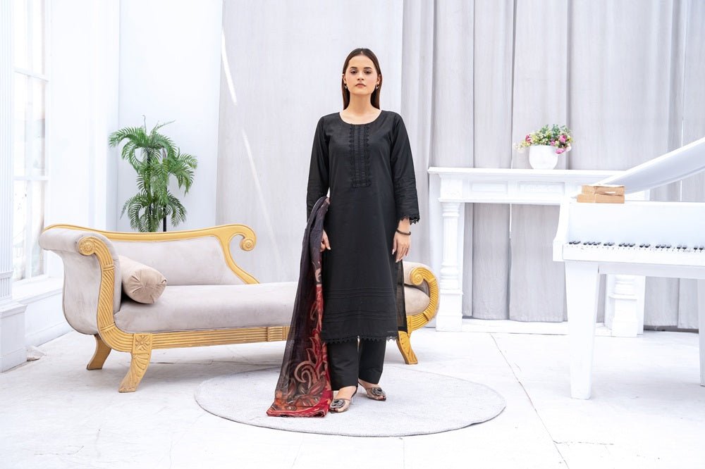 Elegant solid black design - Sami Fabrics