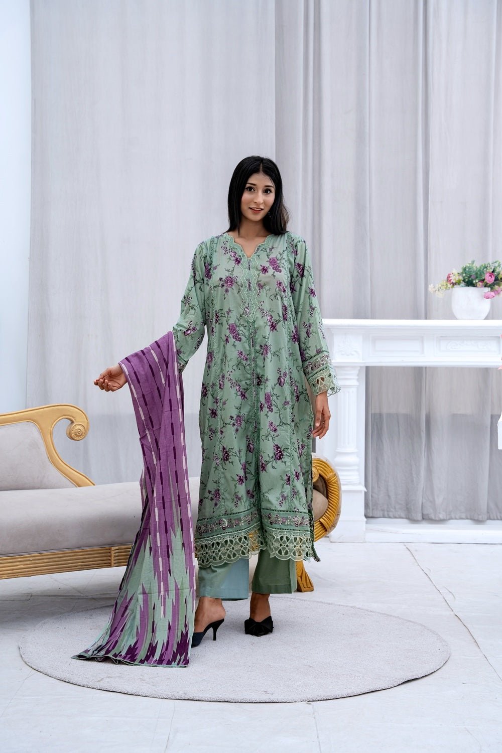 Green Blossom Women's Suit - Sami Fabrics