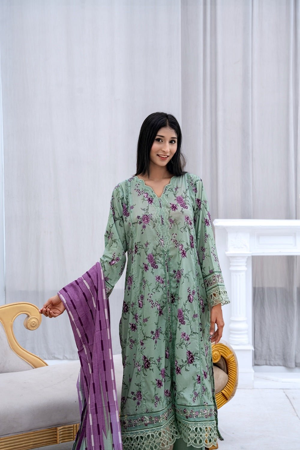 Green Blossom Women's Suit - Sami Fabrics