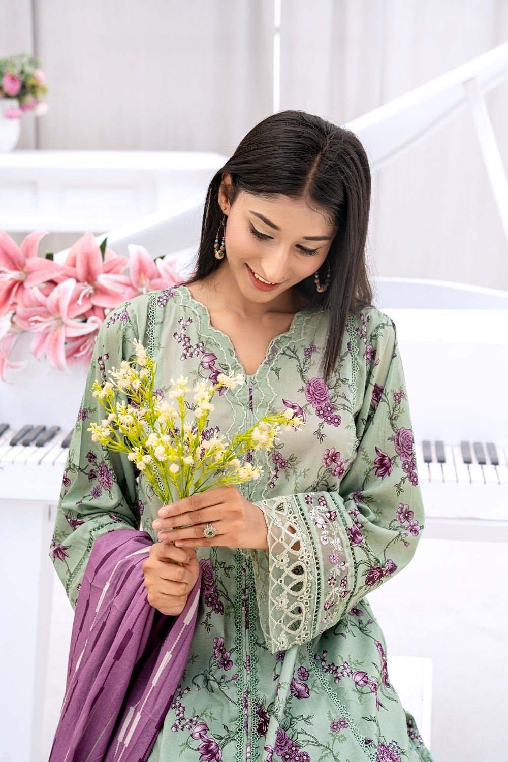 Green Blossom Women's Suit - Sami Fabrics