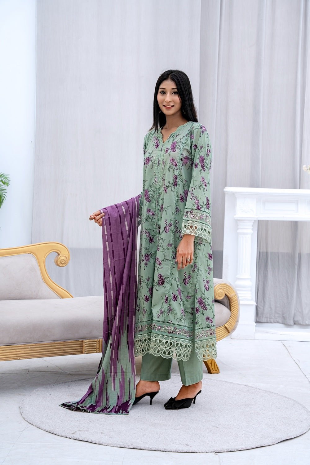 Green Blossom Women's Suit - Sami Fabrics