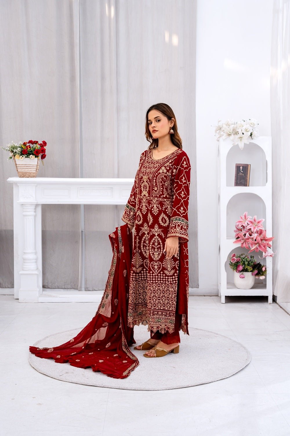 Maroon Majesty Luxury Suit - Sami Fabrics