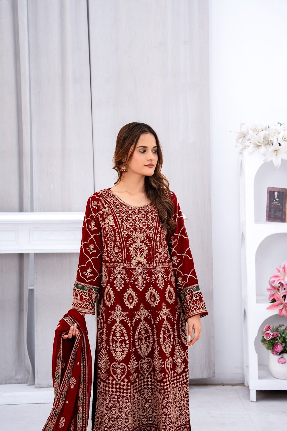 Maroon Majesty Luxury Suit - Sami Fabrics