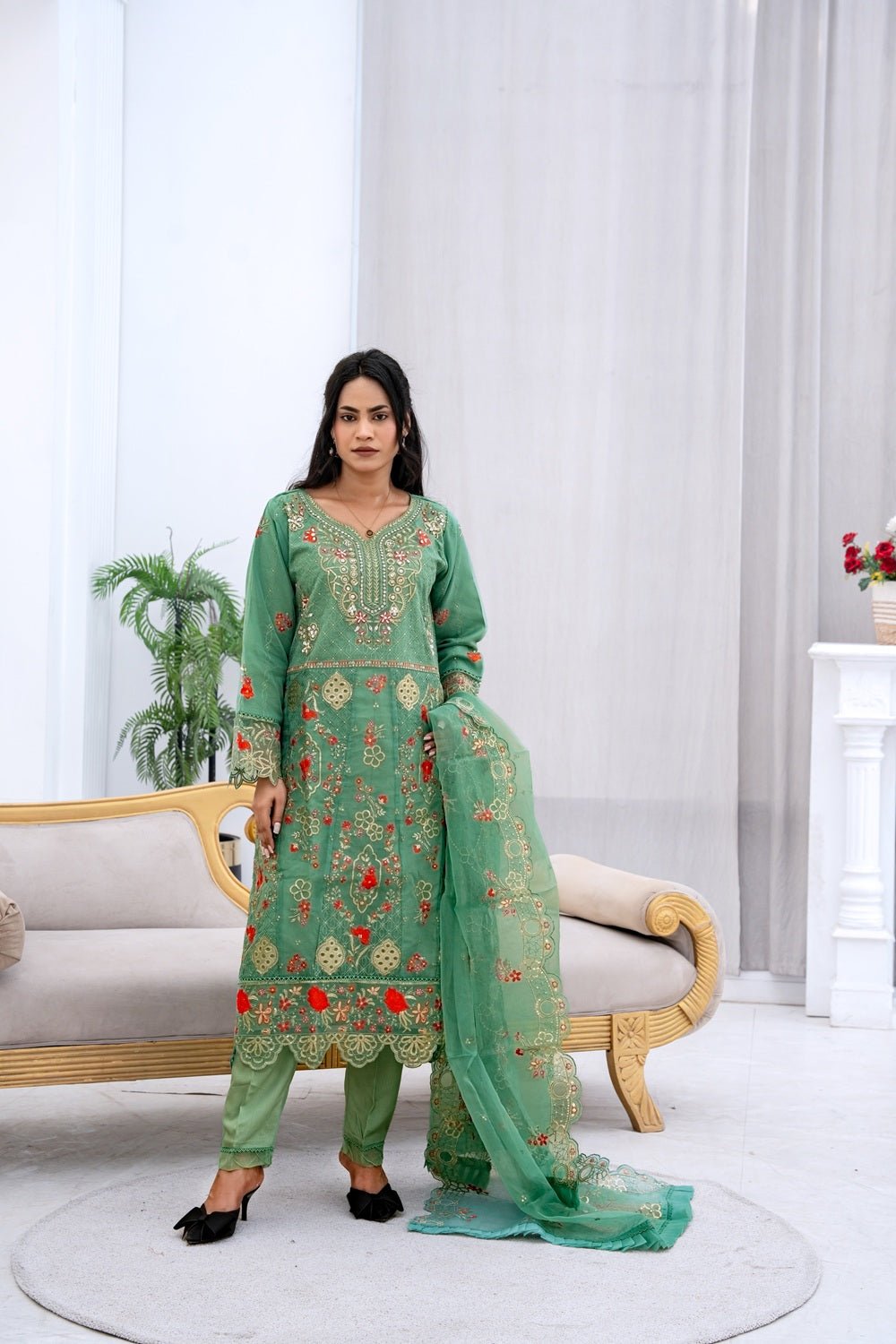Mint Emerald Luxury Ensemble - Sami Fabrics