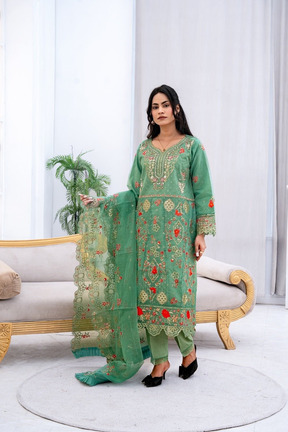 Mint Emerald Luxury Ensemble - Sami Fabrics