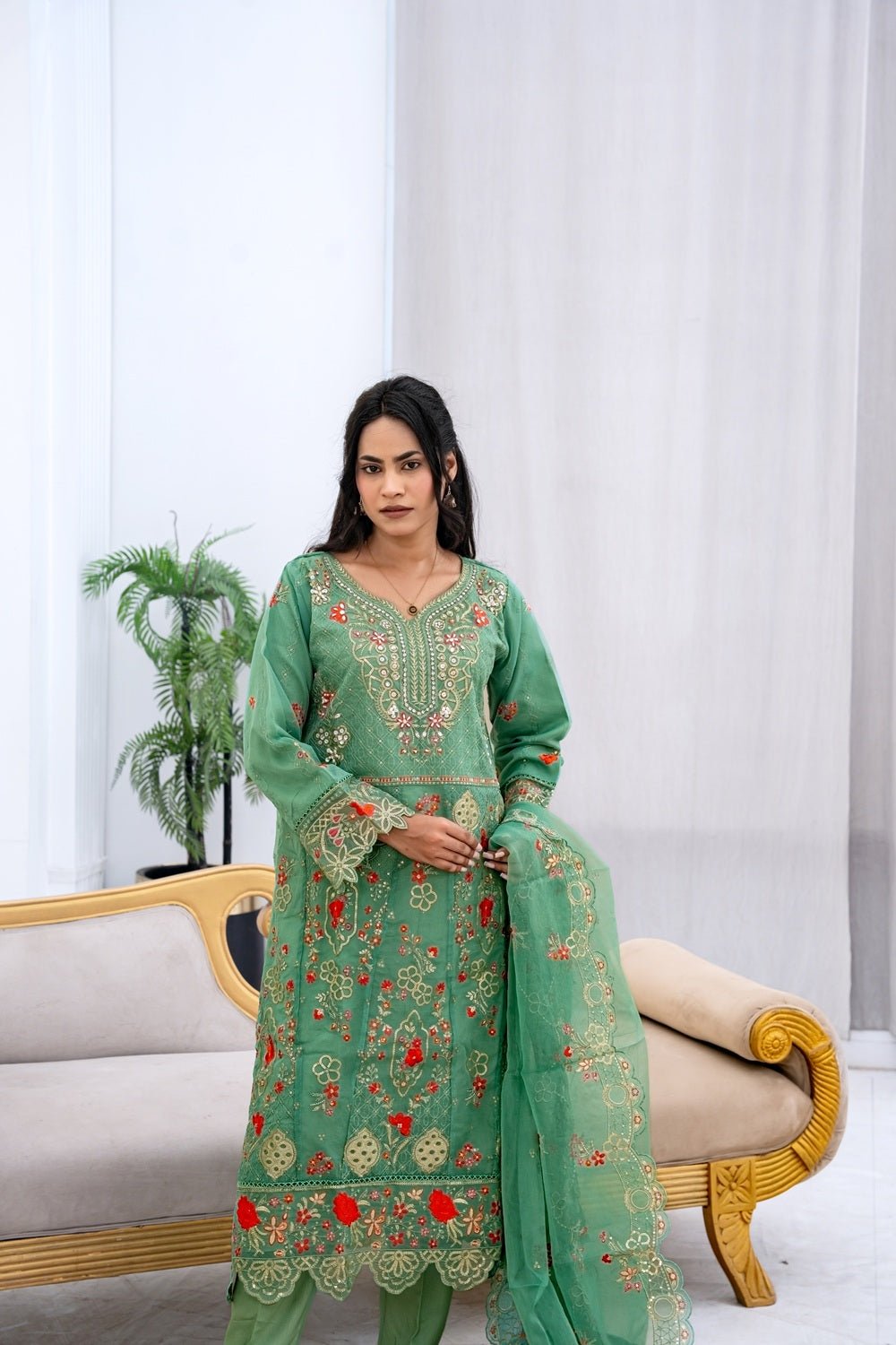 Mint Emerald Luxury Ensemble - Sami Fabrics