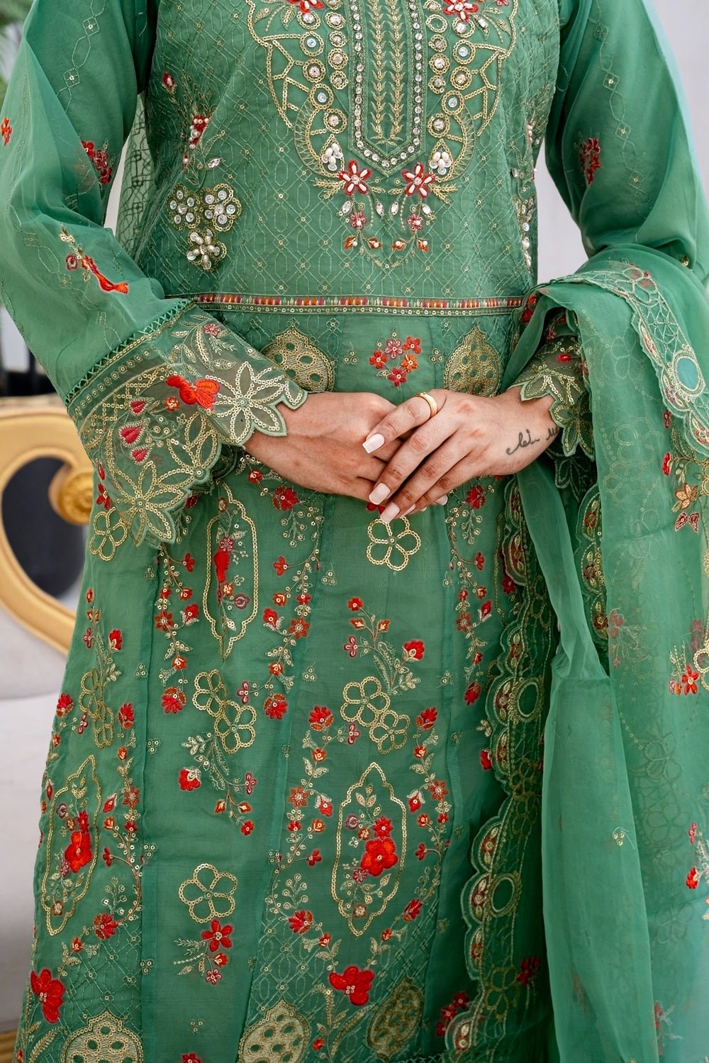 Mint Emerald Luxury Ensemble - Sami Fabrics