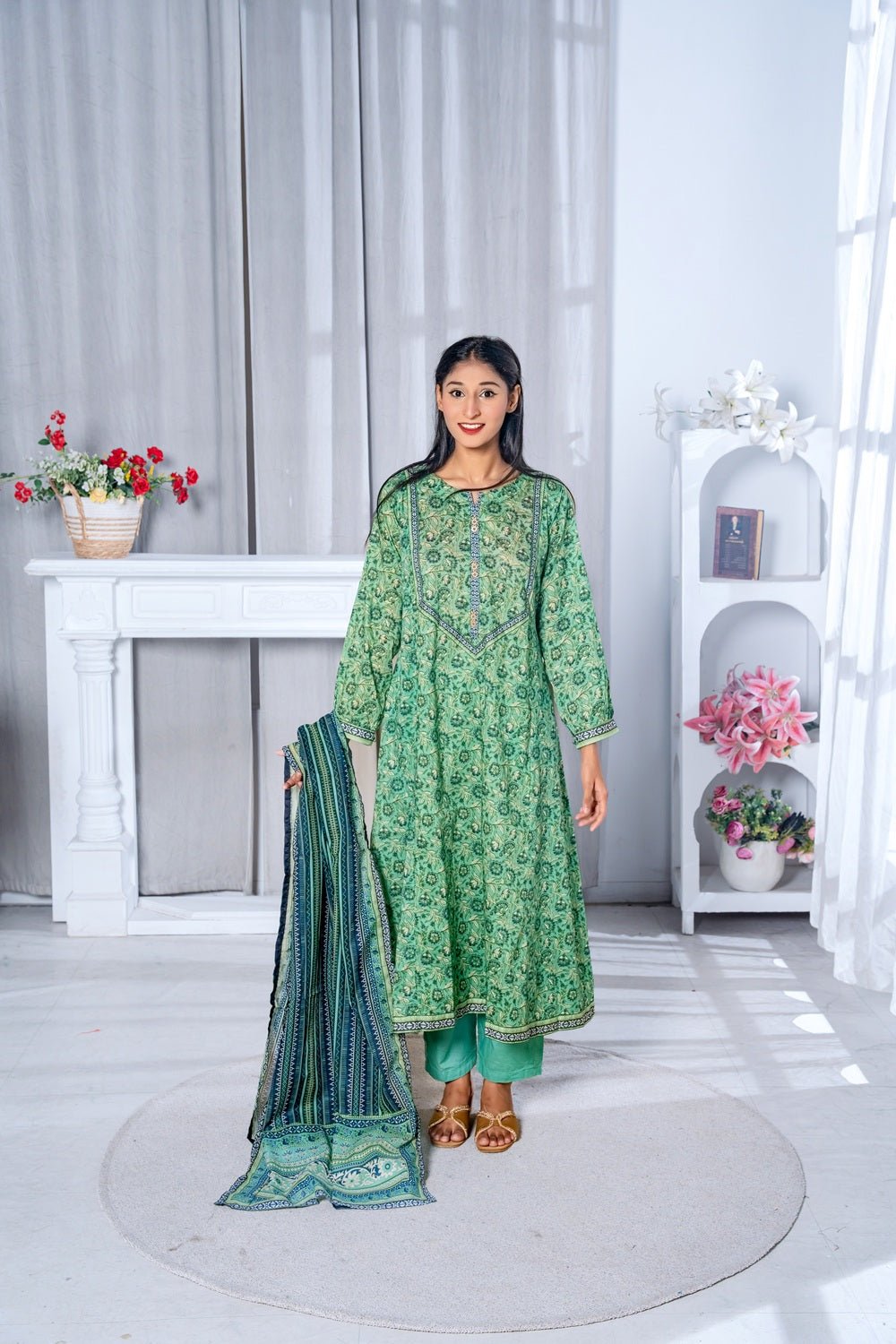 Mint Meadow Printed 3-Piece Lawn Suit - Sami Fabrics