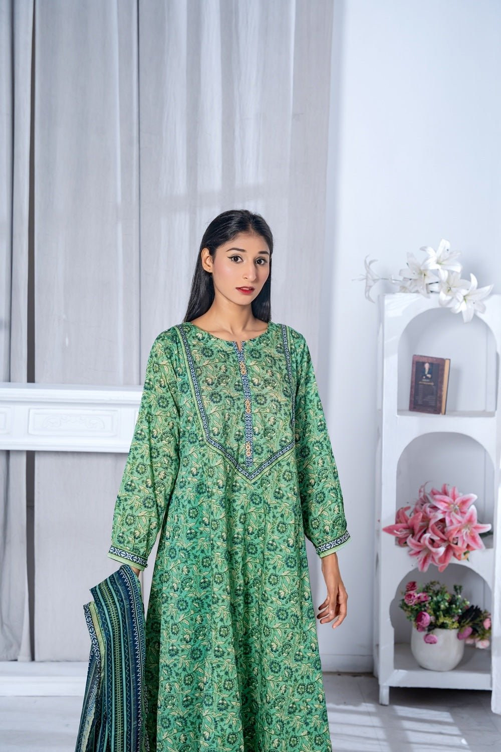 Mint Meadow Printed 3-Piece Lawn Suit - Sami Fabrics