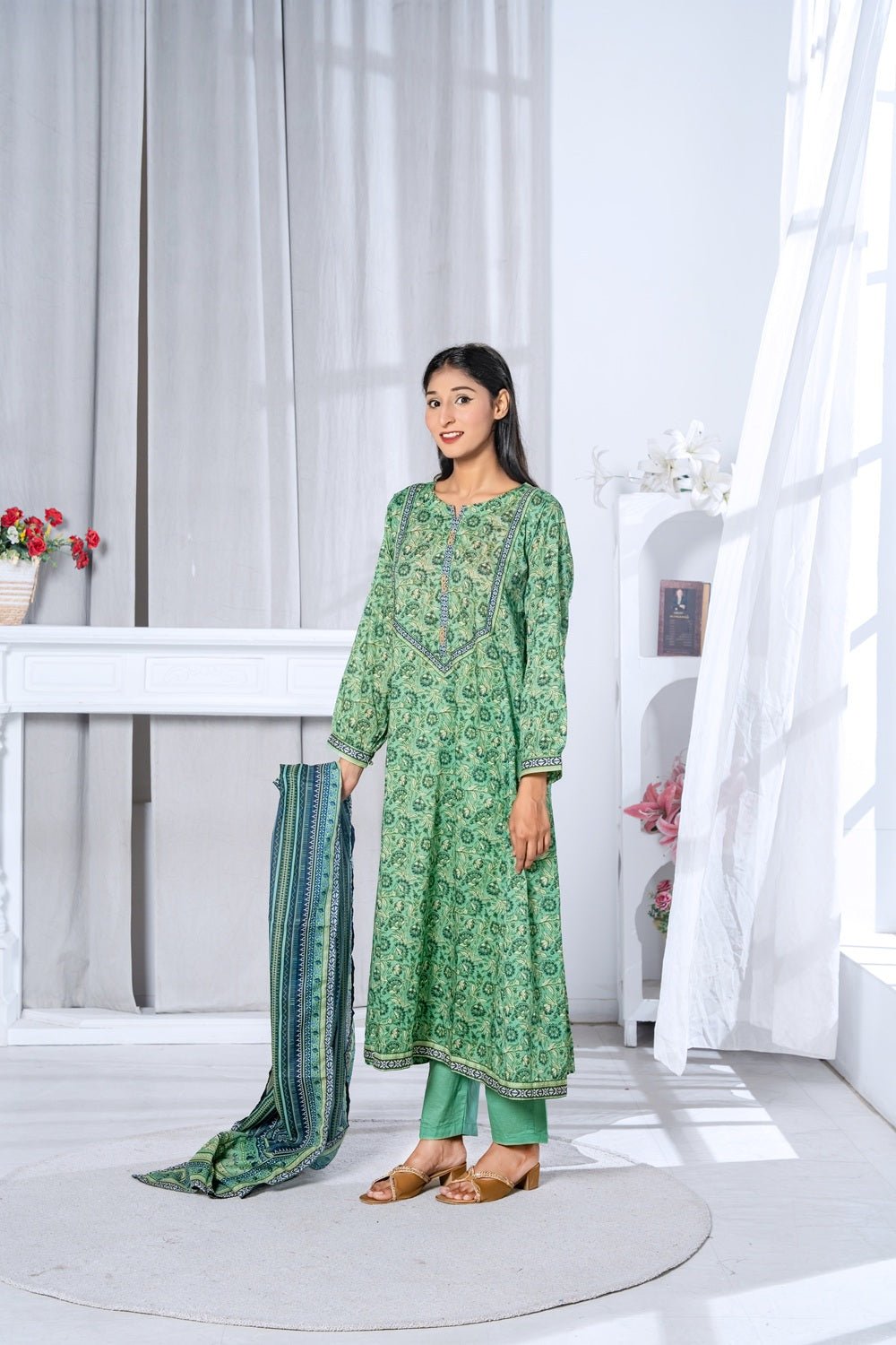 Mint Meadow Printed 3-Piece Lawn Suit - Sami Fabrics