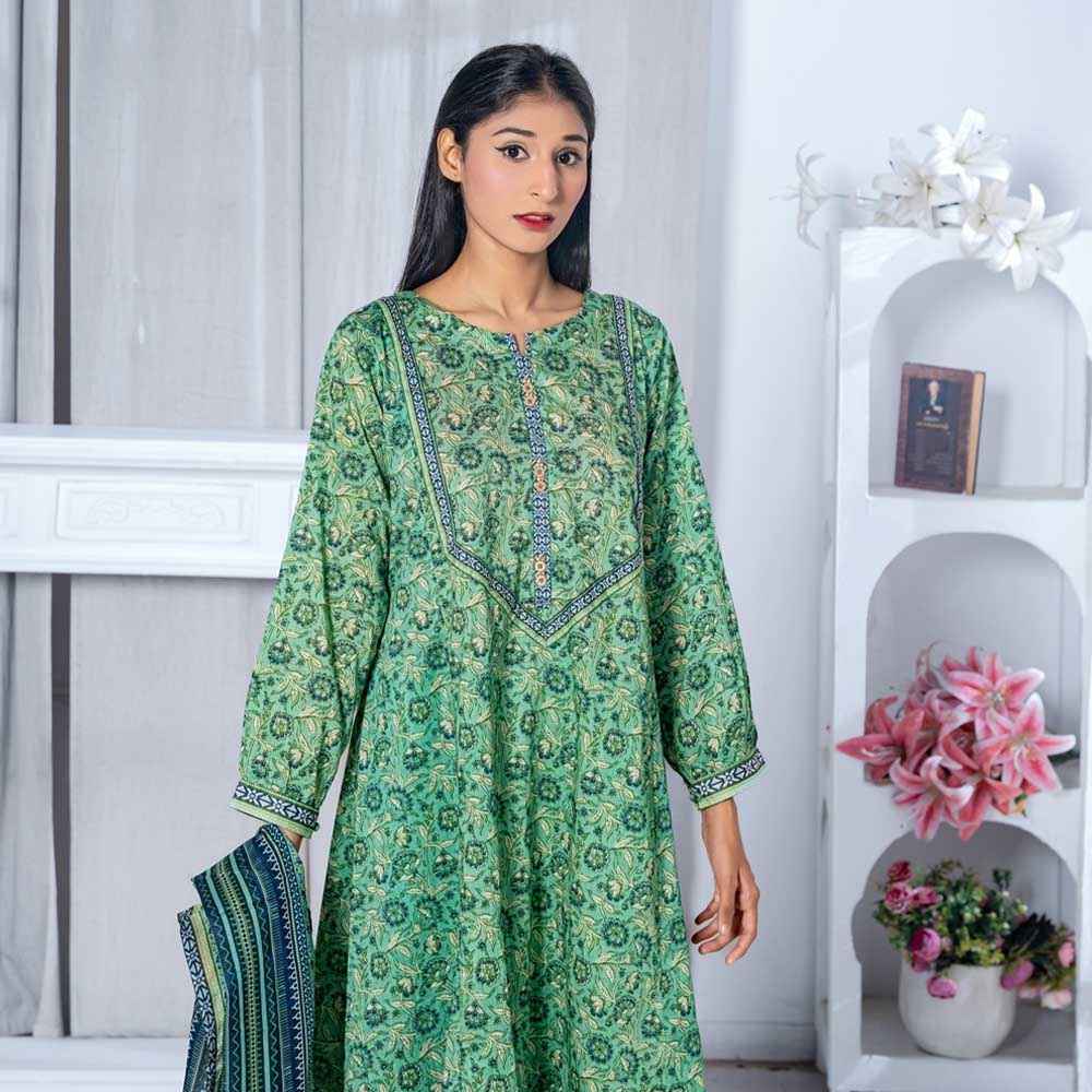 Mint Meadow Printed 3-Piece Lawn Suit - Sami Fabrics