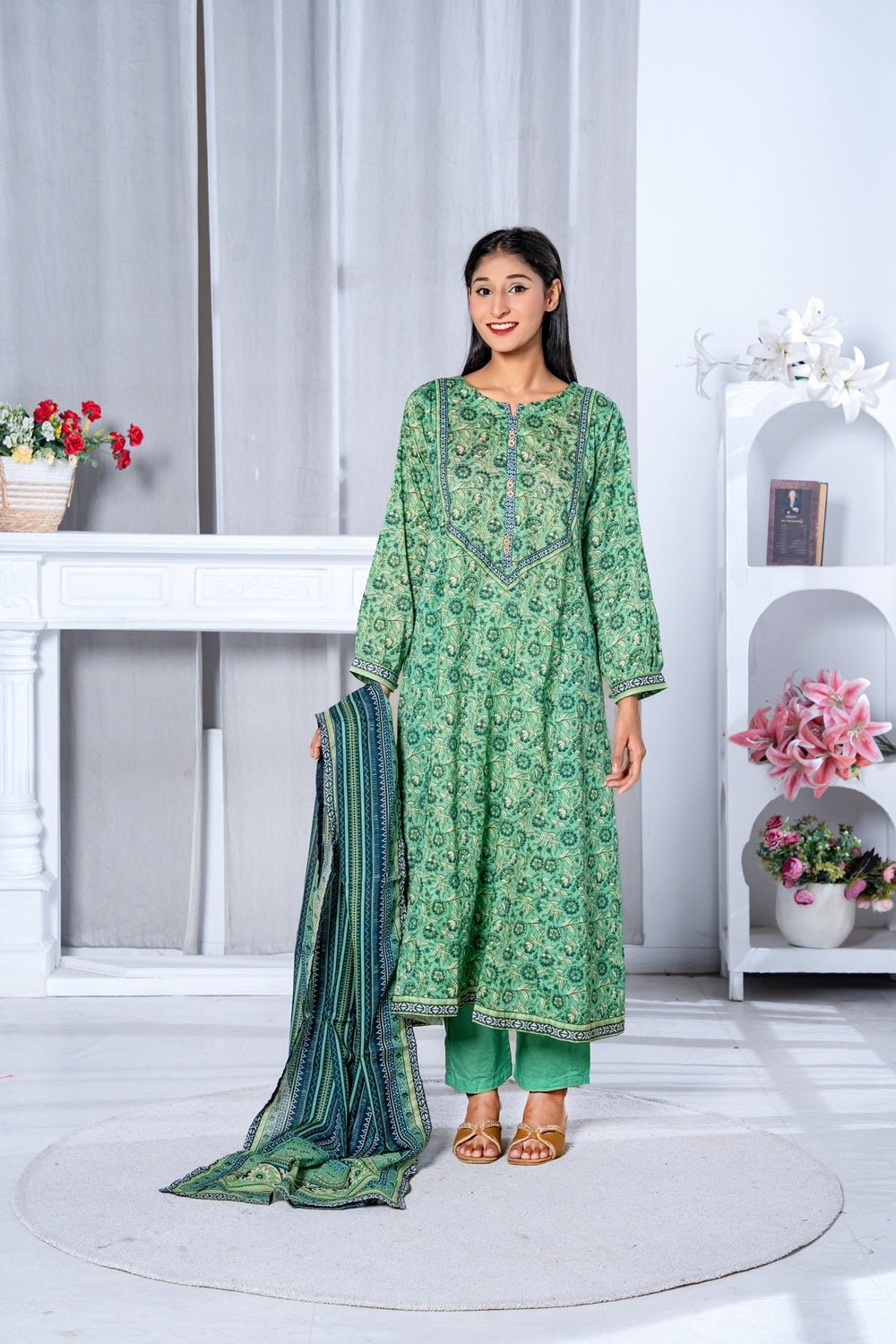 Mint Meadow Printed 3-Piece Lawn Suit - Sami Fabrics