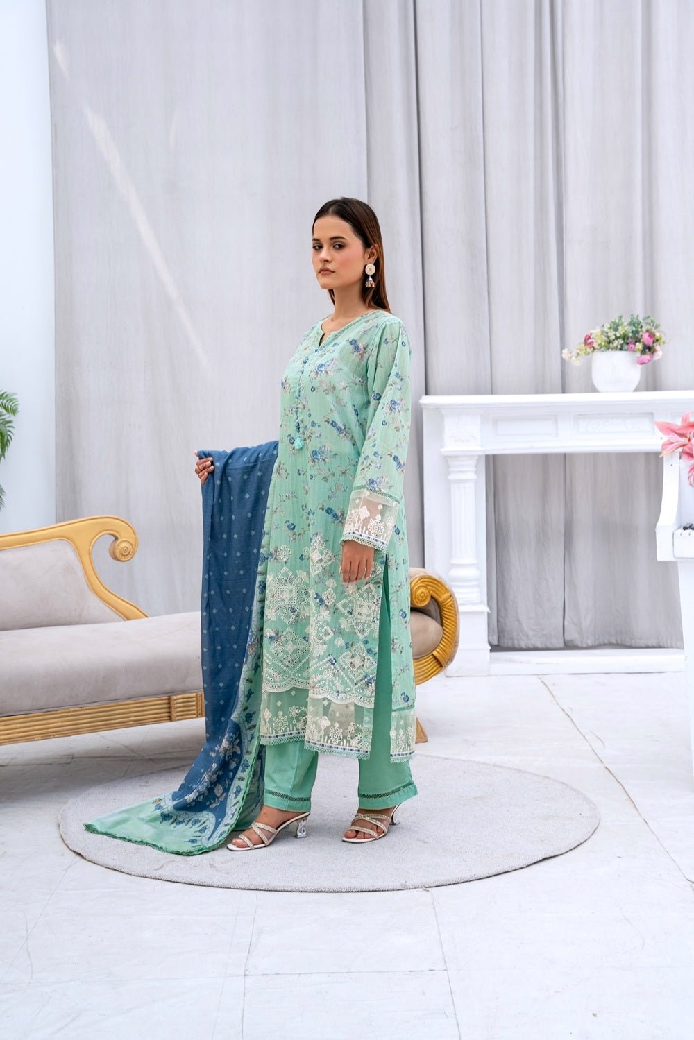 Mint Serenity Floral 3-Piece Lawn Suit - Sami Fabrics