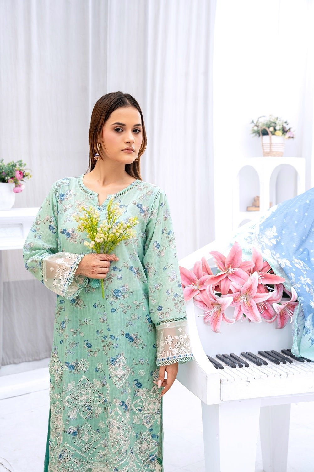 Mint Serenity Floral 3-Piece Lawn Suit - Sami Fabrics
