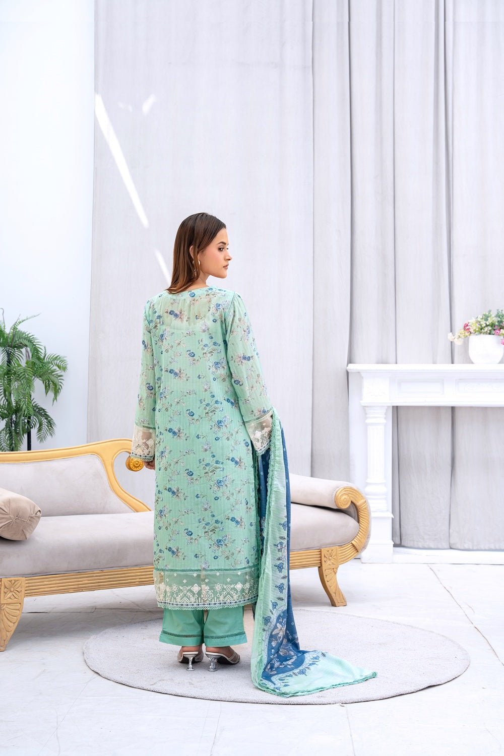Mint Serenity Floral 3-Piece Lawn Suit - Sami Fabrics