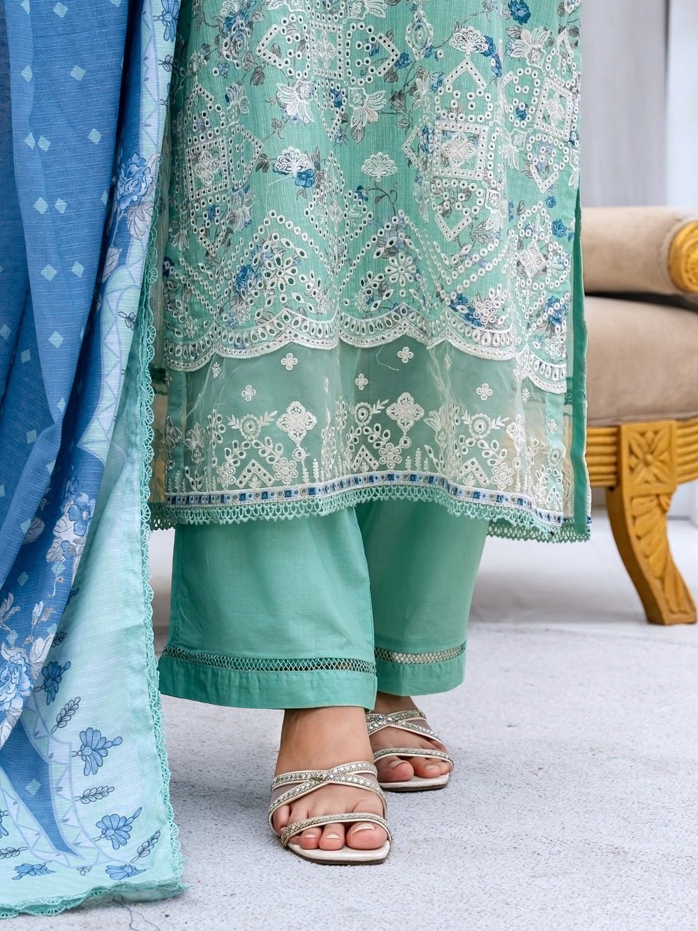 Mint Serenity Floral 3-Piece Lawn Suit - Sami Fabrics