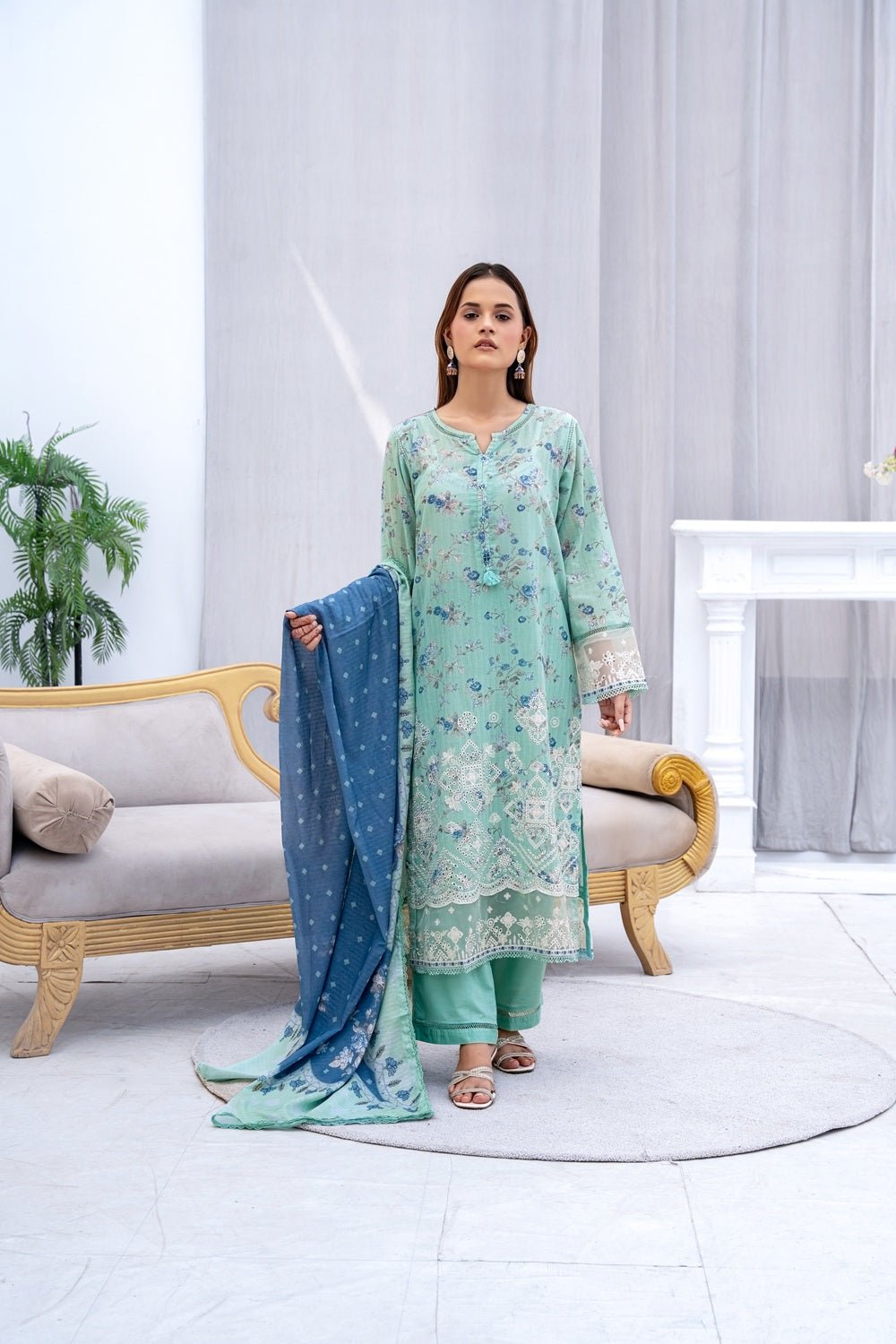 Mint Serenity Floral 3-Piece Lawn Suit - Sami Fabrics