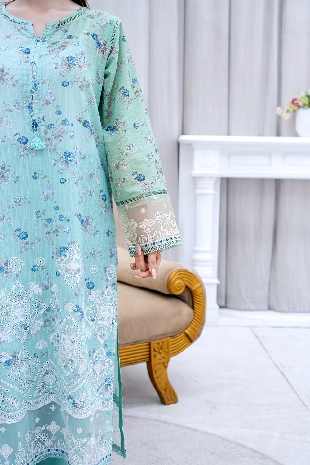 Mint Serenity Floral 3-Piece Lawn Suit - Sami Fabrics