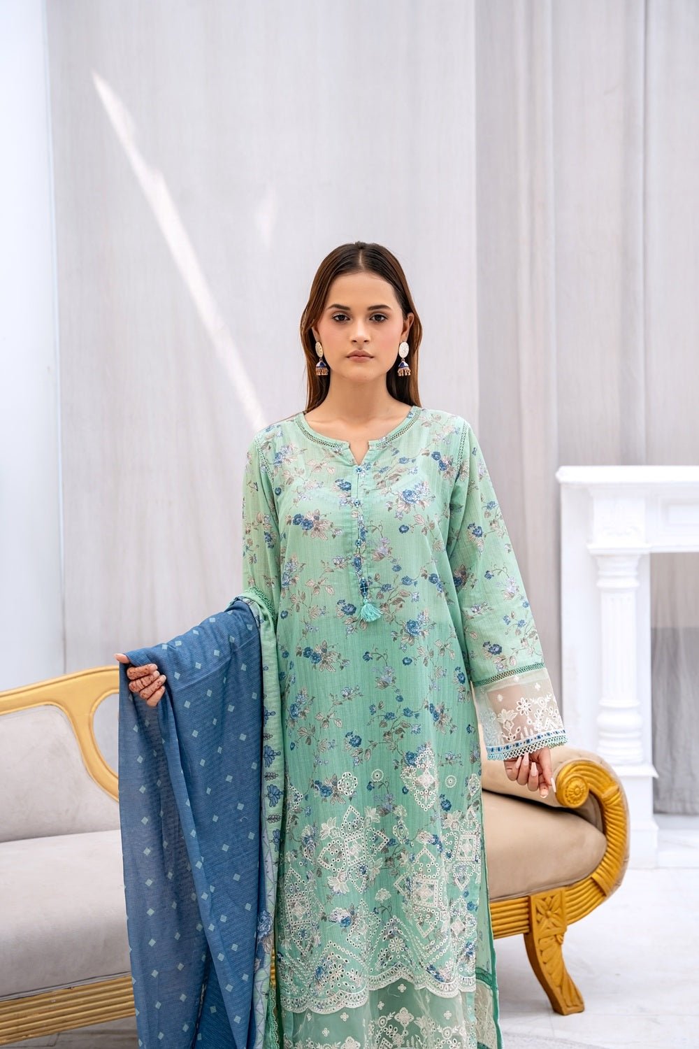 Mint Serenity Floral 3-Piece Lawn Suit - Sami Fabrics