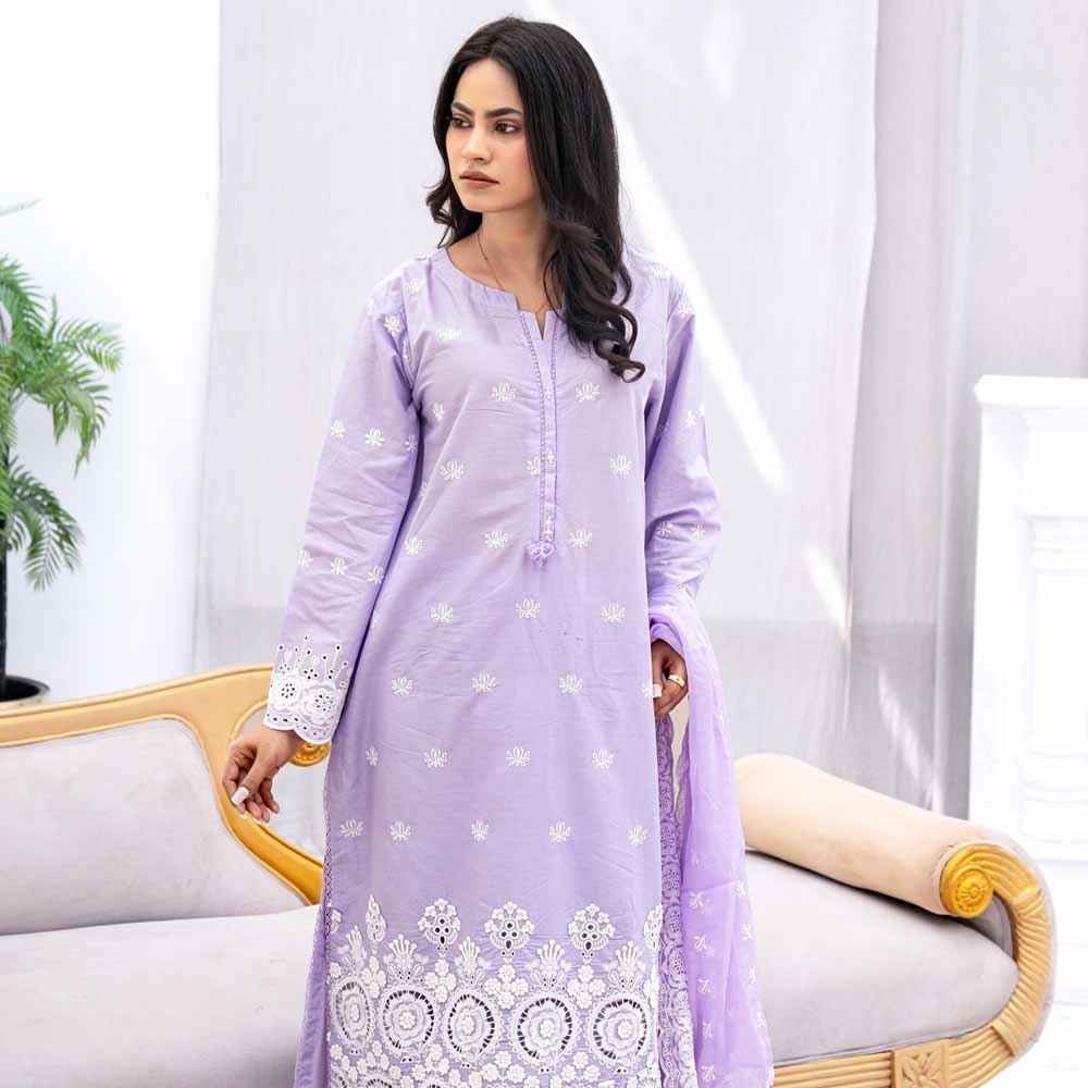 Noor Lavender Embroidered Dress - Sami Fabrics