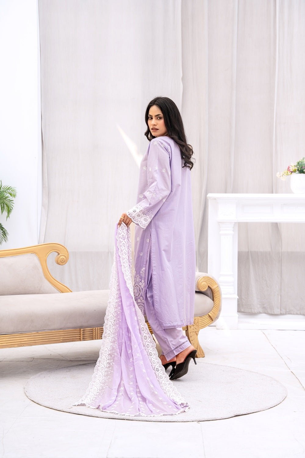 Noor Lavender Embroidered Dress - Sami Fabrics