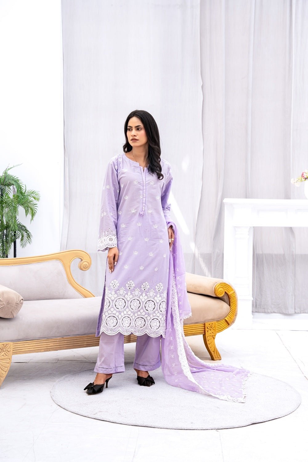 Noor Lavender Embroidered Dress - Sami Fabrics