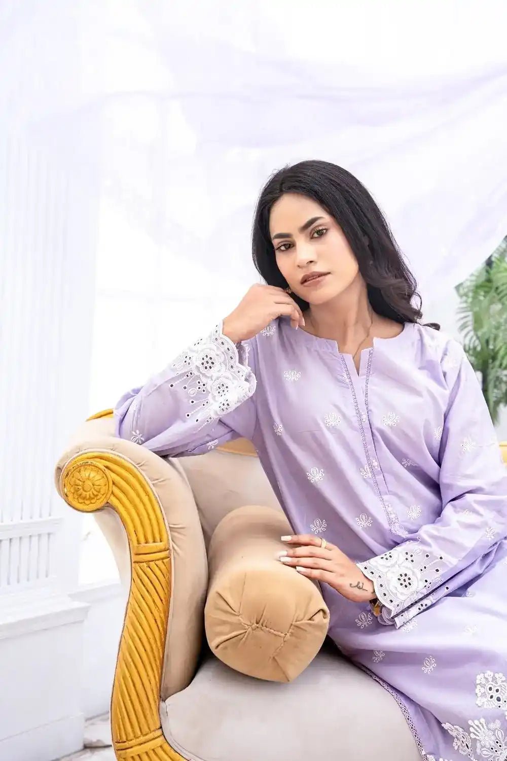 Noor Lavender Embroidered Dress - Sami Fabrics