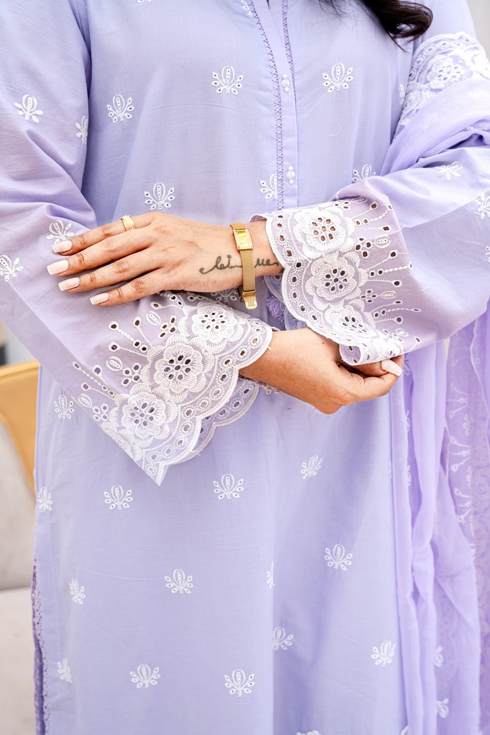 Noor Lavender Embroidered Dress - Sami Fabrics
