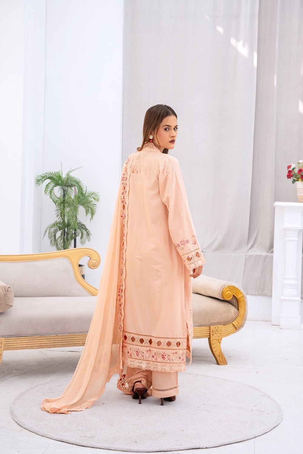 Peach Pearl Embroidered Outfit - Sami Fabrics